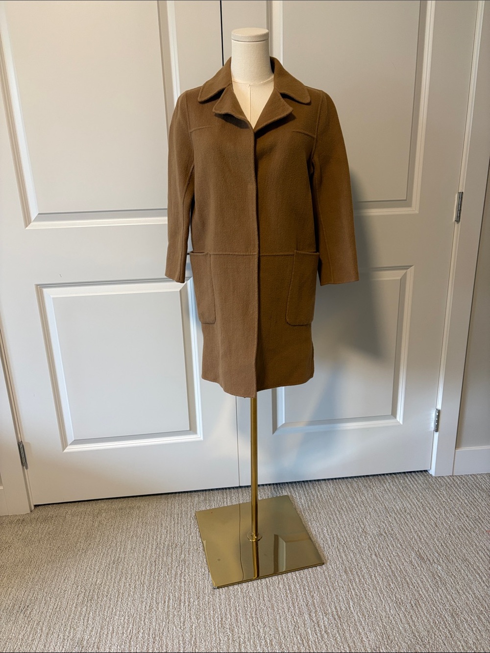 Womens Camel Single-Breasted Pea Coat